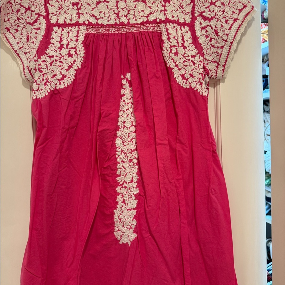 Frances Valentine Pink and White Embroidered Dress